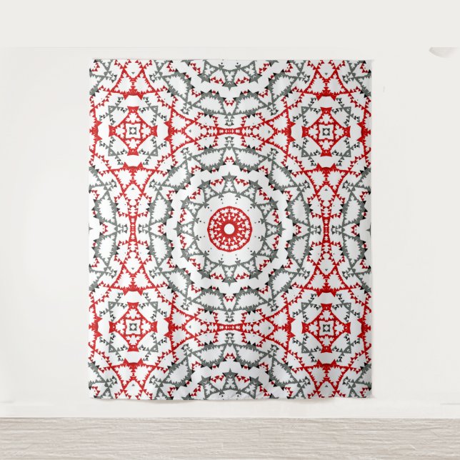 Mandala in white, red and khaki. tapestry (Front)