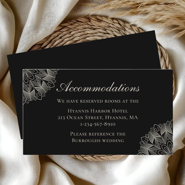 Mandala Indian Boho Black Wedding Accommodations Enclosure Card (Creator Uploaded)