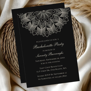 Mandala Indian Boho Black Wedding Bachelorette Invitation