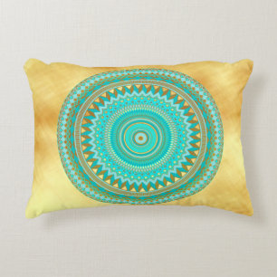 Mandala Iris Blue Brown Gold Decorative Cushion