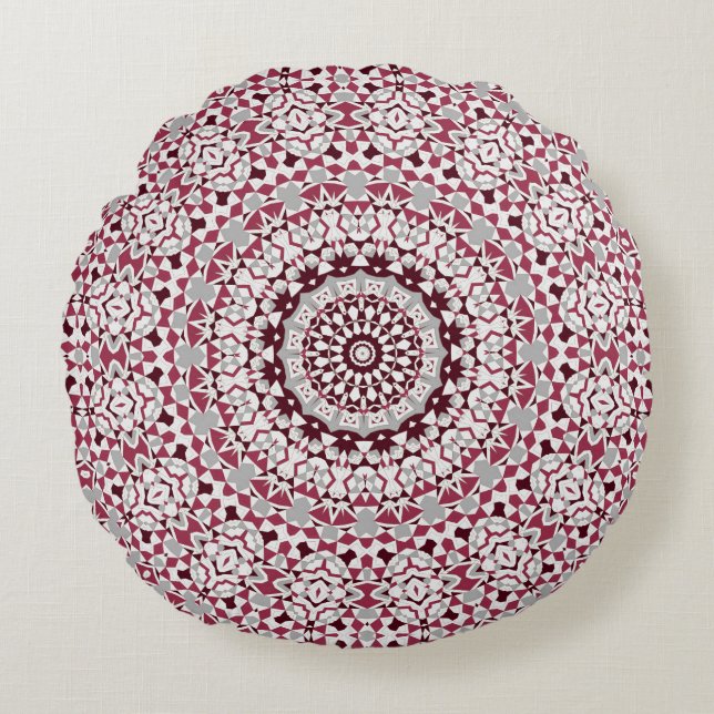 Mandala is burgundy-grey round cushion (Front)