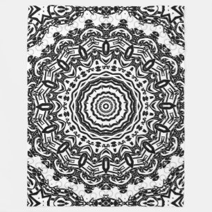 Mandala, kaleidoscope, black and white, ornament fleece blanket