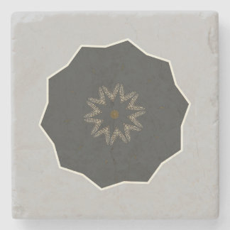 Mandala Kaleidoscope Black on Grey Stone Coaster