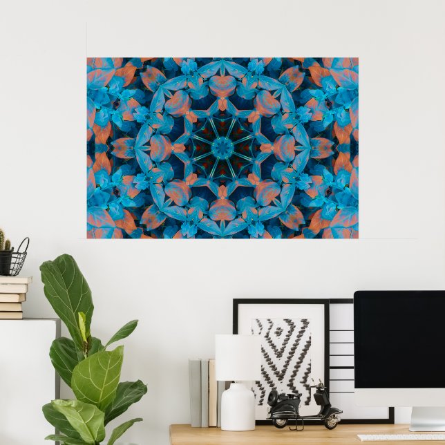 Mandala Kaleidoscope Design in Blue & Peach Poster (Home Office)