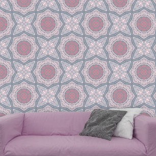 Mandala Kaleidoscopic Soft Pink Grey Geometric  Wallpaper