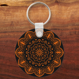 Mandala Keychain Black and Orange