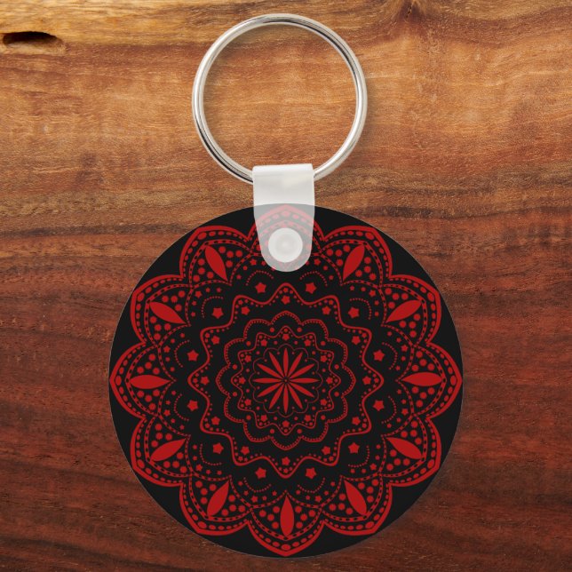 Mandala Keychain | Black and Red (Front)