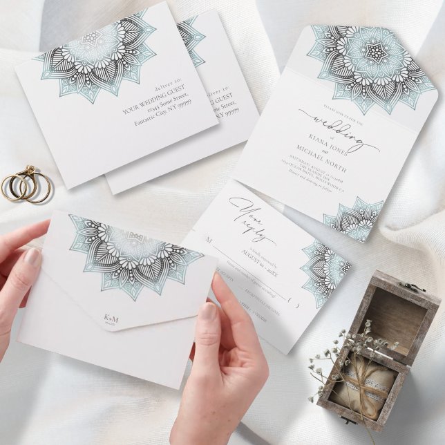 Mandala Lace Rev Wedding Lt. Blue ID968 All In One Invitation (Creator Uploaded)