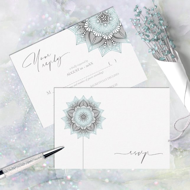 Mandala Lace Rev Wedding Lt. Blue ID968 RSVP Card (Creator Uploaded)