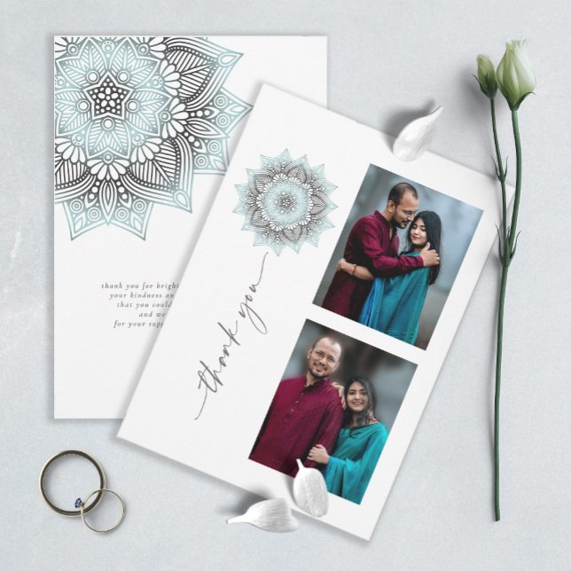 Mandala Lace Wedding Photo Thank You Blue ID968  Card (Creator Uploaded)