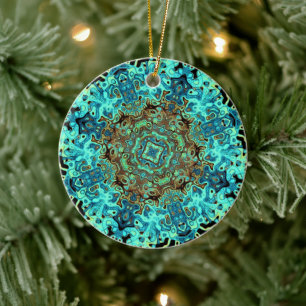 Mandala-like colourful pattern (mandala monsters) ceramic ornament
