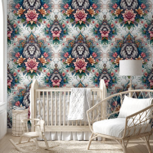 Mandala Lion & Floral Dream Wallpaper