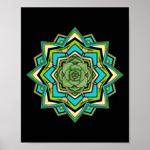 Mandala Lotus Buddha Zen Art Botanical Succulent F Poster