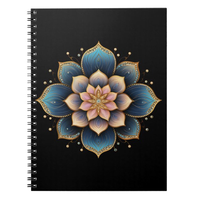 Mandala Lotus Flower with Sparkling Crystals Notebook (Front)