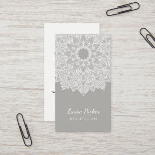 Mandala Lotus Flower Yoga Grey White Clean Business Card