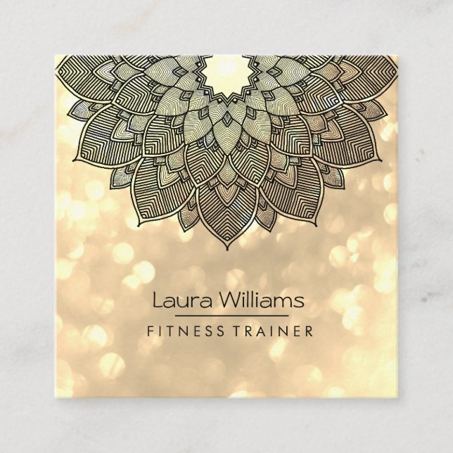 Mandala Lotus Flower Yoga Instructor Holistic Square Business Card (Front)