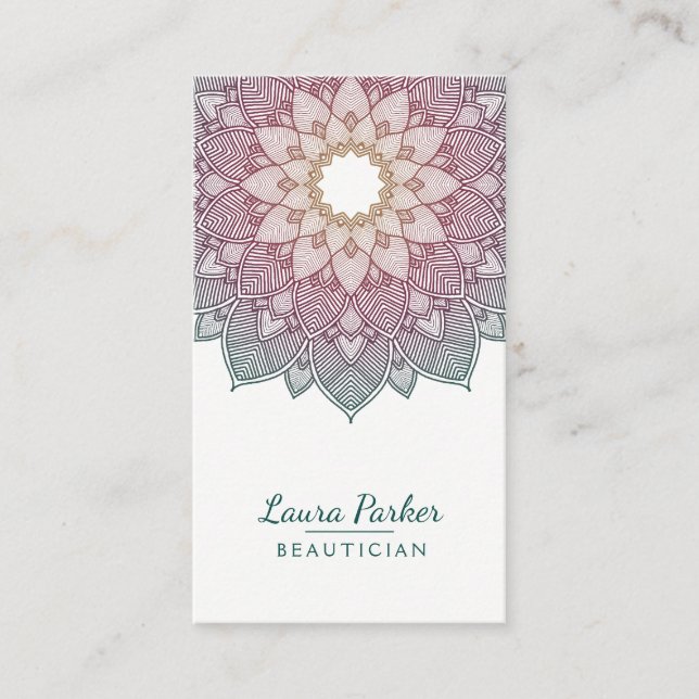 Mandala Lotus Flower Yoga Wellness Meditation Teal Business Card (Front)
