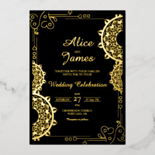 Mandala Luxury Black Gold Foil Indian Wedding
