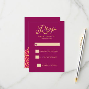 Mandala Magenta Gold Indian Wedding RSVP Card