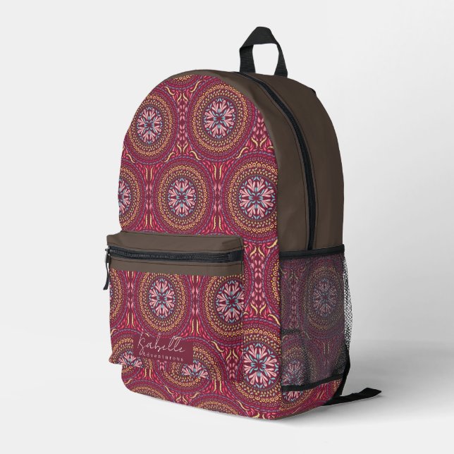 Mandala Magenta Printed Backpack (Back Corner Right)
