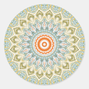 Mandala Medallion in Green, Blue and Orange Classic Round Sticker