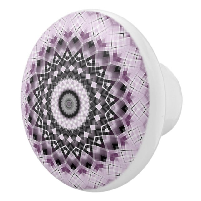 Mandala Medallion in Purple and Black Ceramic Knob (Right)
