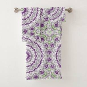 Mandala Medallion in Purple and Green Bath Towel Set