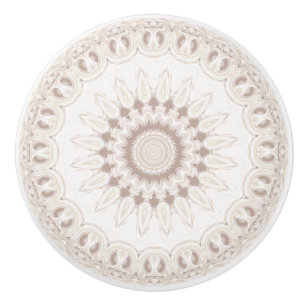Mandala Medallion in Soft Beige and White Ceramic Knob