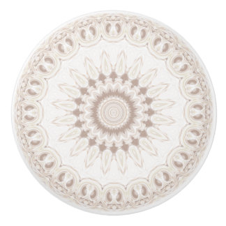 Mandala Medallion in Soft Beige and White Ceramic Knob