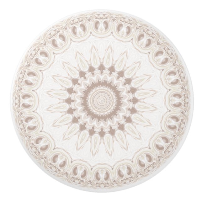 Mandala Medallion in Soft Beige and White Ceramic Knob (Front)