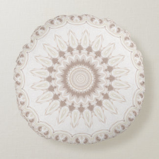Mandala Medallion in Soft Beige and White Round Cushion