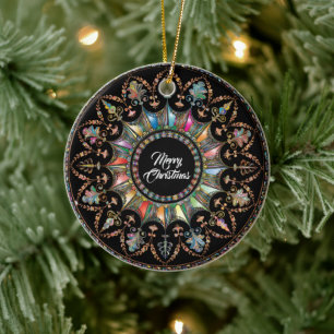 Mandala, Merry Christmas  Ceramic Ornament