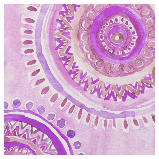 MANDALA MINDSET Purple Boho Watercolor Pattern Fabric (Close Up)