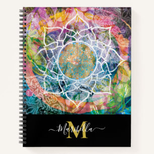 Mandala Mixed Media Bohemian Personalise Monogram Notebook