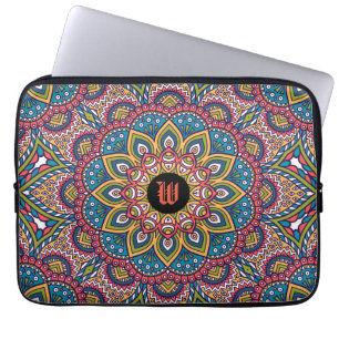 Mandala Monogram teal purple magenta Laptop Sleeve