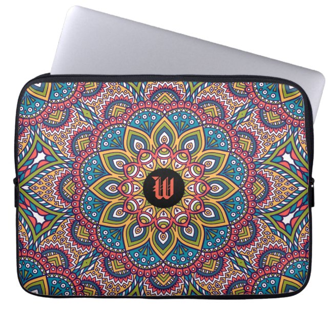 Mandala Monogram teal purple magenta Laptop Sleeve (Front)
