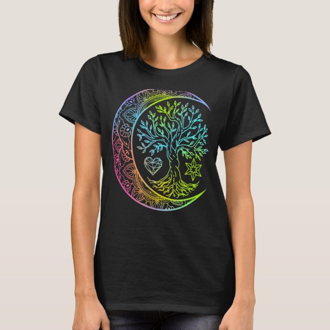 Mandala Moon Chakra Tree Life T-Shirt (Front)