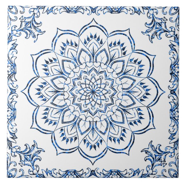 Mandala Moroccan blue flower accent tile (Front)