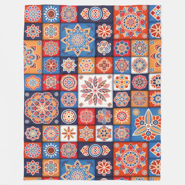 Mandala/Moroccan Tile Pattern Fleece Blanket (Front)