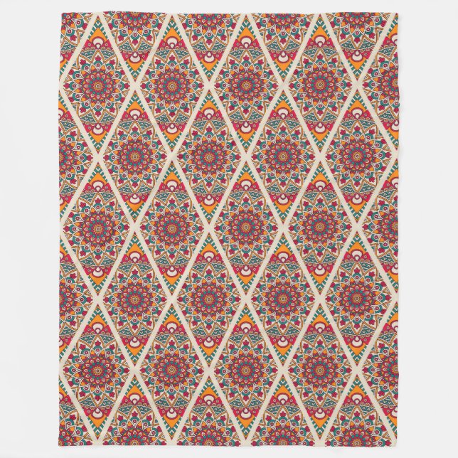 Mandala/Moroccan Tile Pattern Fleece Blanket (Front)