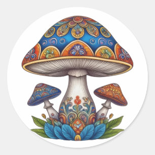 Mandala Mushrooms Classic Round Sticker