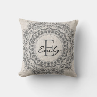 Mandala Name Monogram Monochrome Light Grey Cushion