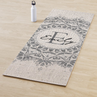 Mandala Name Monogram Monochrome Light Grey Yoga Mat
