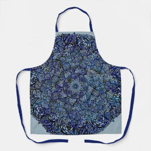 Mandala Nature Floral Bold Blue Floral Geometry Apron