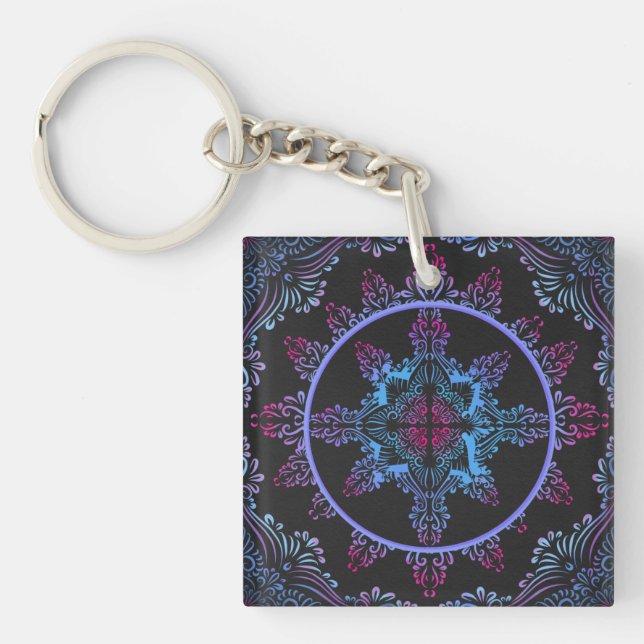 Mandala Night Flower Key Ring (Front)