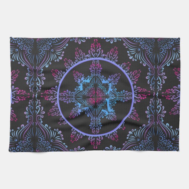 Mandala Night Flower Tea Towel (Horizontal)