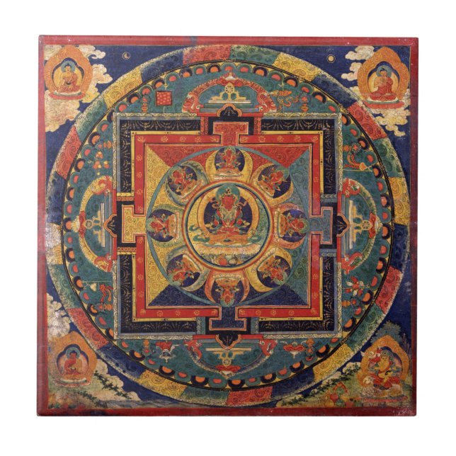 Mandala of Amitayus. 19th century Tibetan school Ceramic Tile (Front)