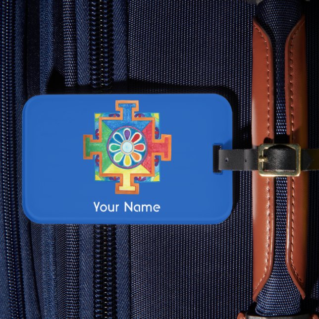 Mandala of Creation Blue Background Luggage Tag (Front Insitu 4)