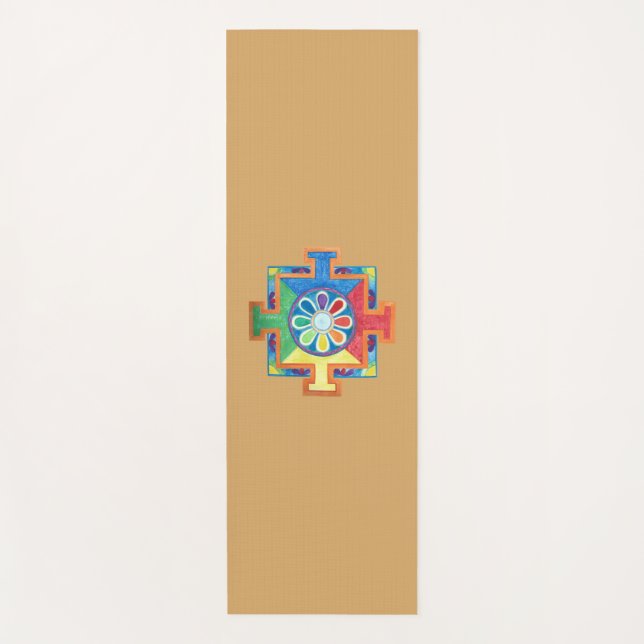Mandala of Creation Watercolor Deep Golden Yoga Mat (Front)