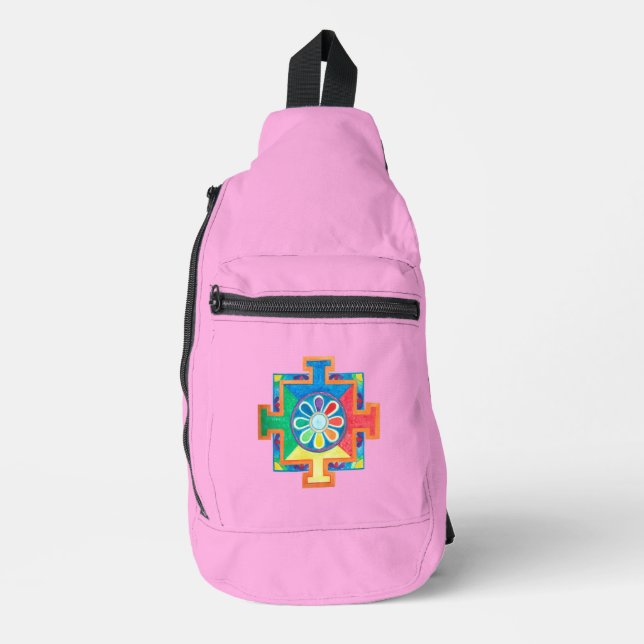 Mandala of Creation Watercolor Pink Sling Bag (Front)